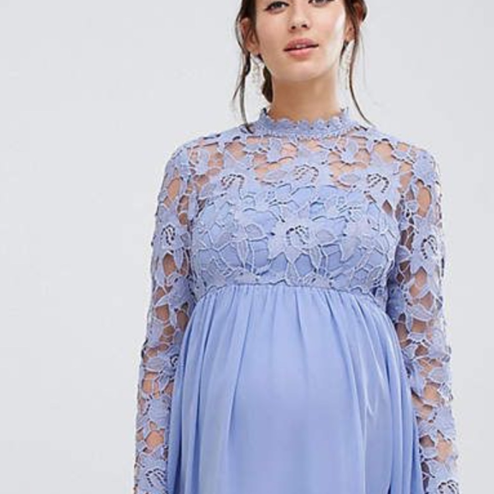 Elegant Blue Lace Maternity Dress